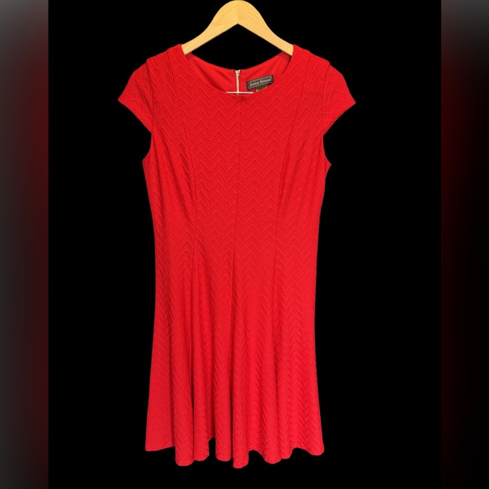 Jessica Howard Petite Red Fit & Flare Dress, Size 10P, Gold Back Zipper